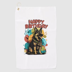 German Shepherd Dog Happy Birthday Party Shep Clot Golf Towel