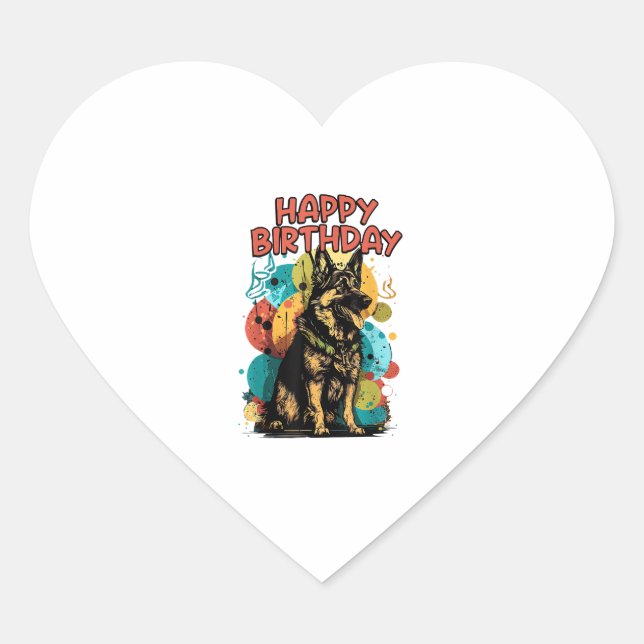 German Shepherd Dog Happy Birthday Party Shep Clot Heart Sticker (Front)