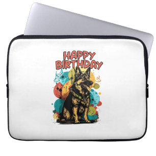 German Shepherd Dog Happy Birthday Party Shep Clot Laptop Sleeve