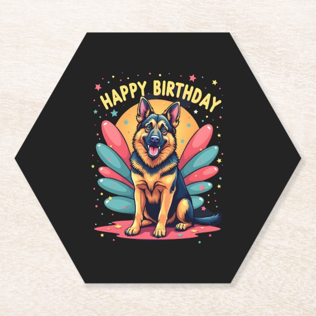 German Shepherd Dog Happy Birthday Party Shep Clot Paper Coaster (Front)