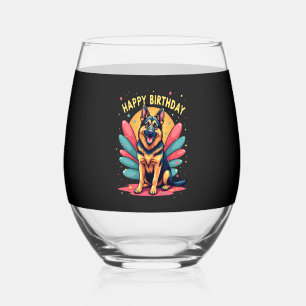 German Shepherd Dog Happy Birthday Party Shep Clot Stemless Wine Glass