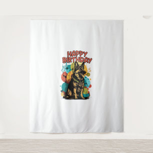 German Shepherd Dog Happy Birthday Party Shep Clot Tapestry