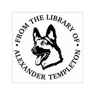 German Shepherd Dog Head Library Book Name Self-inking Stamp