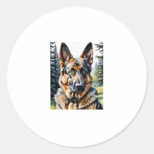 German Shepherd Dog Head Portrait Dog Lover Pet Ow Classic Round Sticker