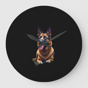 German Shepherd Dog Head Portrait Dog Lover Pet Ow Large Clock