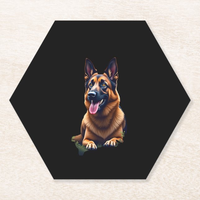 German Shepherd Dog Head Portrait Dog Lover Pet Ow Paper Coaster (Front)