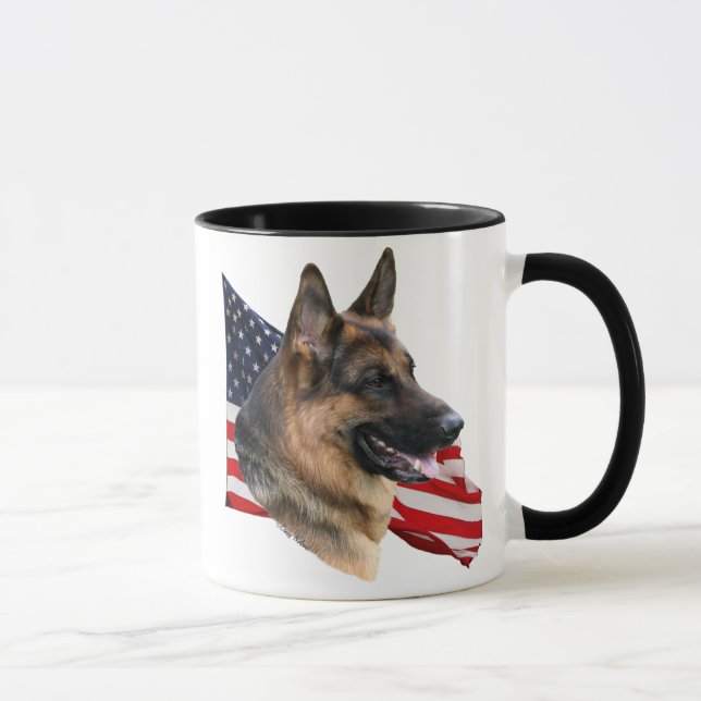German Shepherd Dog head with flag Mug (Right)