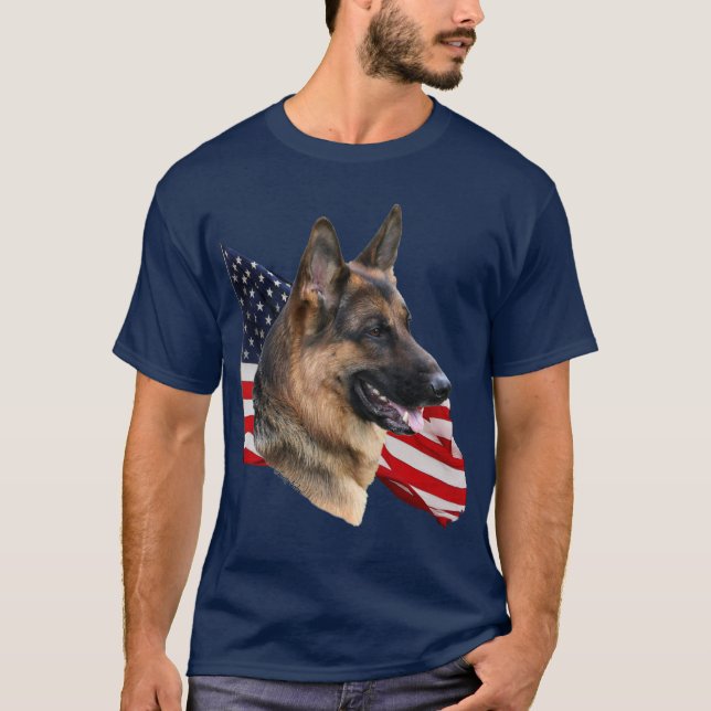 German Shepherd Dog headstudy with Flag Shirt (Front)