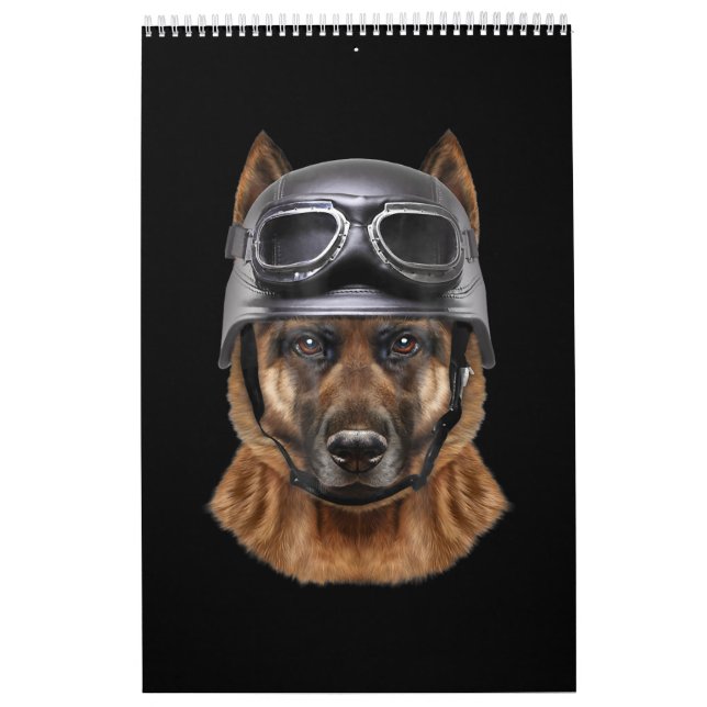 German Shepherd Dog Helmet Gift For Biker In Motor Calendar (Cover)