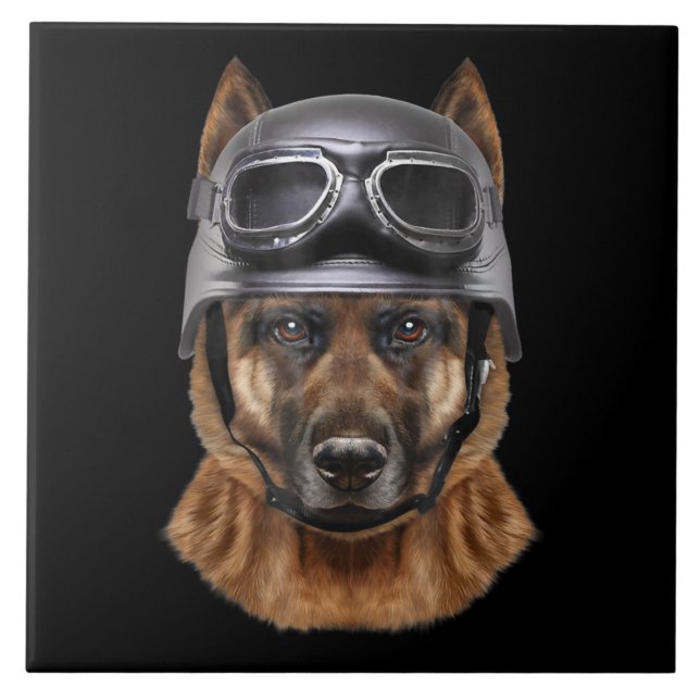 German Shepherd Dog Helmet Gift For Biker In Motor Ceramic Tile (Front)