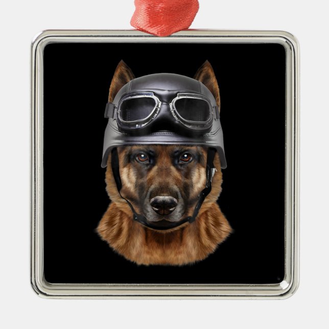 German Shepherd Dog Helmet Gift For Biker In Motor Metal Ornament (Front)