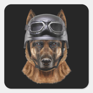 German Shepherd Dog Helmet Gift For Biker In Motor Square Sticker