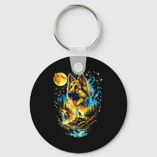 German shepherd dog howling to the moon vintageGer Key Ring