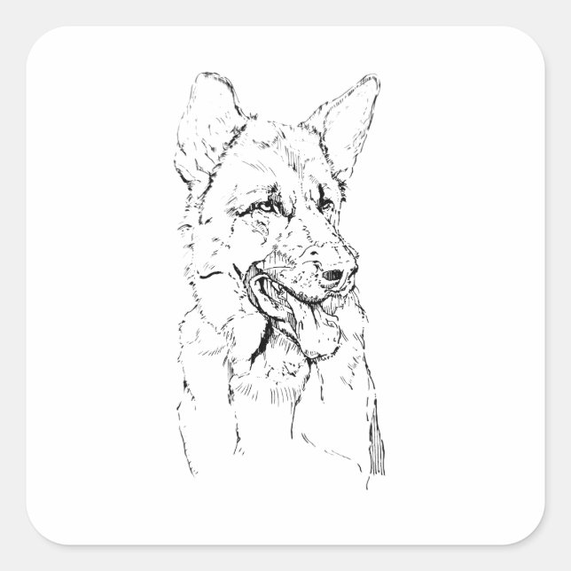 German Shepherd, Dog Illustration Personalized Square Sticker (Front)