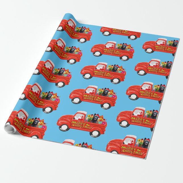 German Shepherd Dog in Christmas Delivery Truck Wrapping Paper (Unrolled)