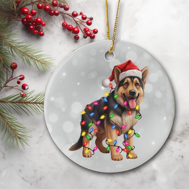 German Shepherd Dog in Christmas Lights  Ceramic Ornament (Creator Uploaded)