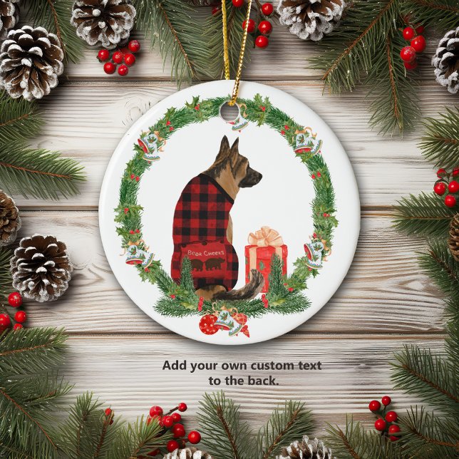German Shepherd Dog in Christmas Wreath Ceramic Ornament (Creator Uploaded)