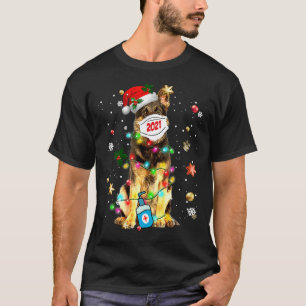 German Shepherd Dog In Mask Happy Christmas 2021 T-Shirt