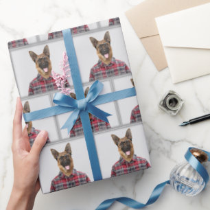 German Shepherd Dog In Plaid Wrapping Paper