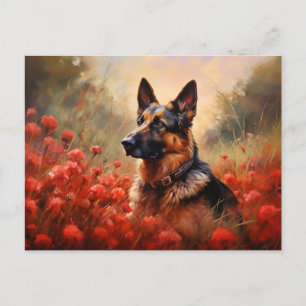 German Shepherd dog in poppies Postcard