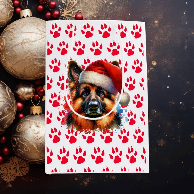 German Shepherd Dog in Santa Hat Christmas   Medium Gift Bag (Creator Uploaded)