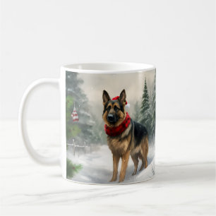 German Shepherd Dog in Snow Christmas Coffee Mug