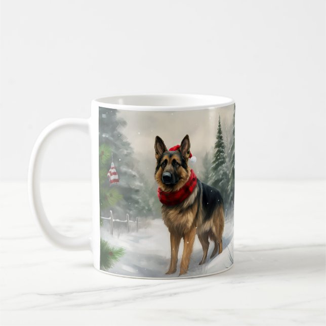 German Shepherd Dog in Snow Christmas Coffee Mug (Left)