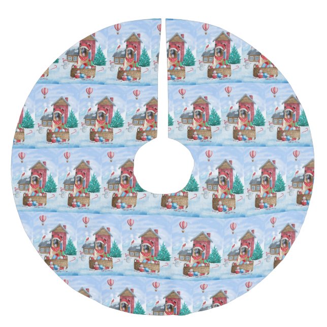 German Shepherd Dog In snow Christmas Dog House Brushed Polyester Tree Skirt (Front)