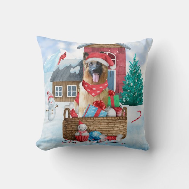 German Shepherd Dog In snow Christmas Dog House  Cushion (Front)