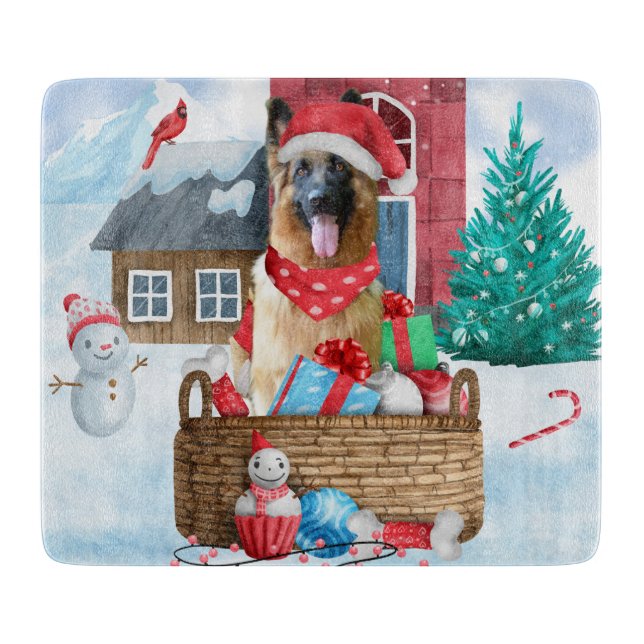 German Shepherd Dog In snow Christmas Dog House Cutting Board (Front)