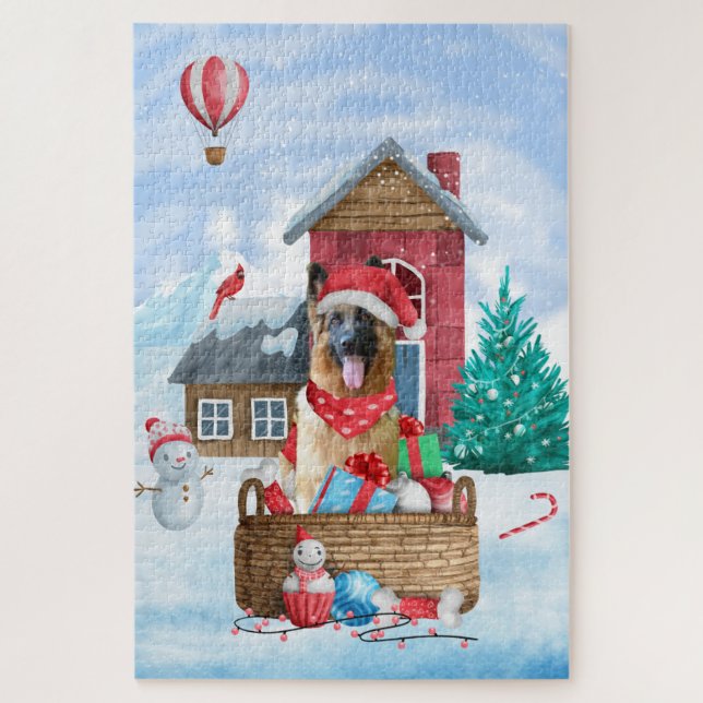 German Shepherd Dog In snow Christmas Dog House Jigsaw Puzzle (Vertical)