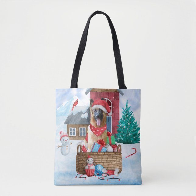 German Shepherd Dog In snow Christmas Dog House Tote Bag (Front)