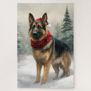 German Shepherd Dog in Snow Christmas Jigsaw Puzzle