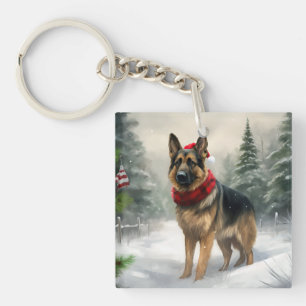 German Shepherd Dog in Snow Christmas Key Ring