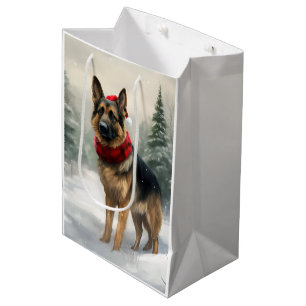 German Shepherd Dog in Snow Christmas Medium Gift Bag