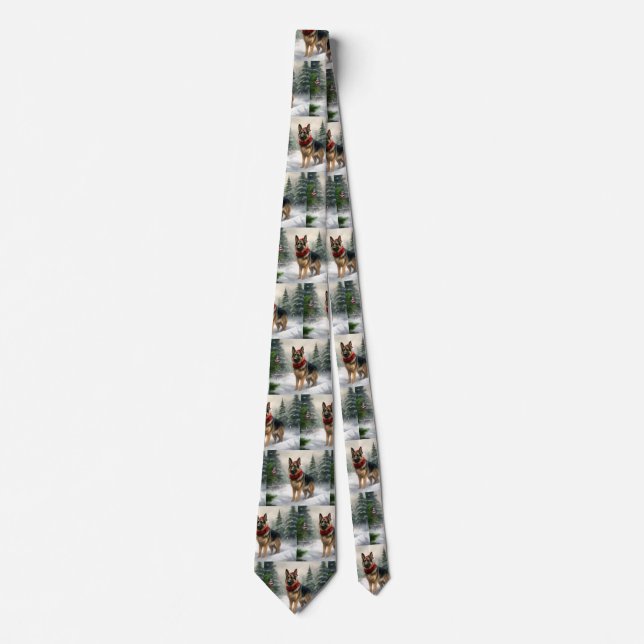 German Shepherd Dog in Snow Christmas Tie (Front)