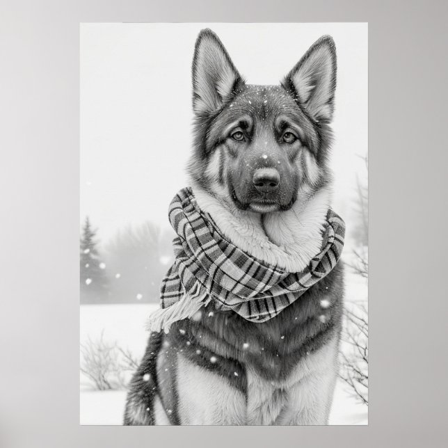 German Shepherd Dog in Snow Poster (Front)