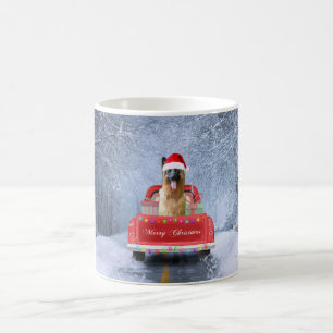 German Shepherd Dog in Snow sitting in Christmas Coffee Mug