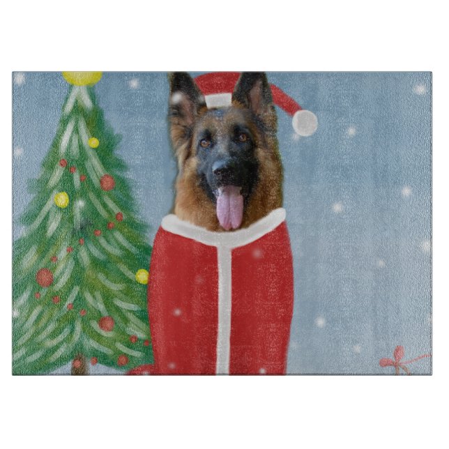 German Shepherd Dog in Snow with Christmas Gifts   Cutting Board (Front)
