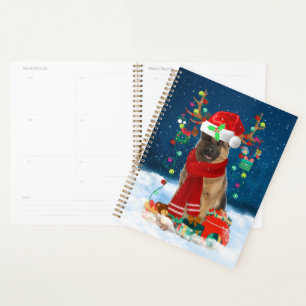 German Shepherd Dog in Snow with Christmas Gifts  Planner