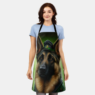 German Shepherd Dog in St. Patrick's Day Dress Apron