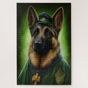 German Shepherd Dog in St. Patrick's Day Dress Jigsaw Puzzle