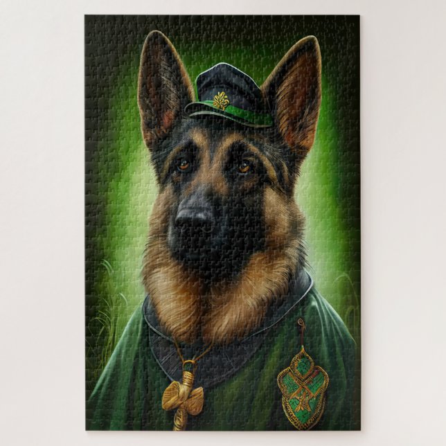 German Shepherd Dog in St. Patrick's Day Dress Jigsaw Puzzle (Vertical)