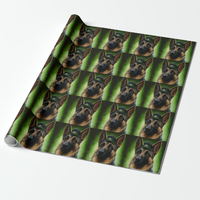 German Shepherd Dog in St. Patrick's Day Dress Wrapping Paper (Unrolled)