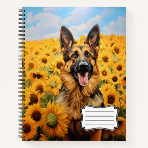 German Shepherd dog in sunflowers Notebook