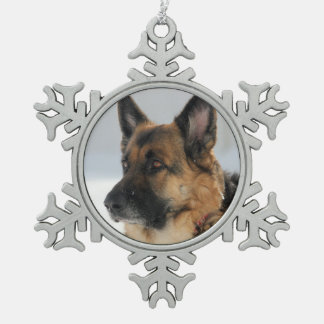 German Shepherd Dog in the Snow Snowflake Ornament