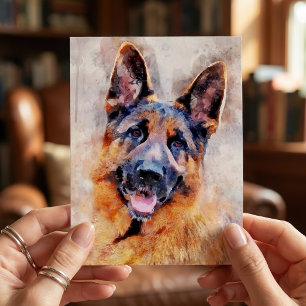 German Shepherd Dog in Watercolor Portrait Card