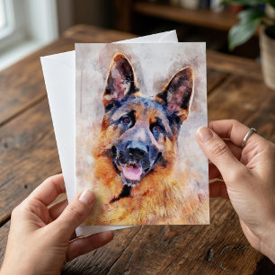 German Shepherd Dog in Watercolor Portrait Postcard