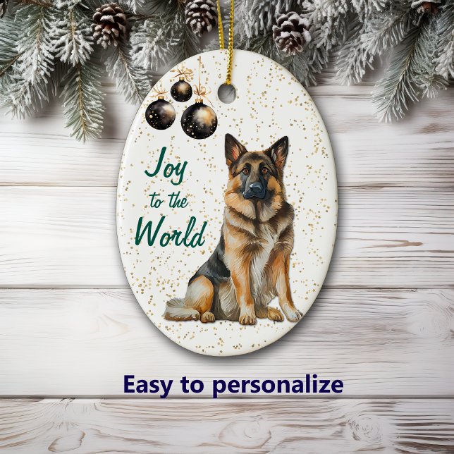 German Shepherd Dog Joy to the World Christmas Ceramic Ornament (Creator Uploaded)