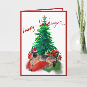 German Shepherd Dog Laying by Christmas Tree Note Card